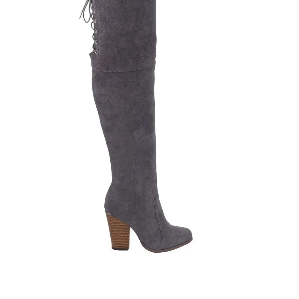 Chase & Chloe Max-2 Women's Over The Knee Thigh High Suede Chunky Heel Boots
